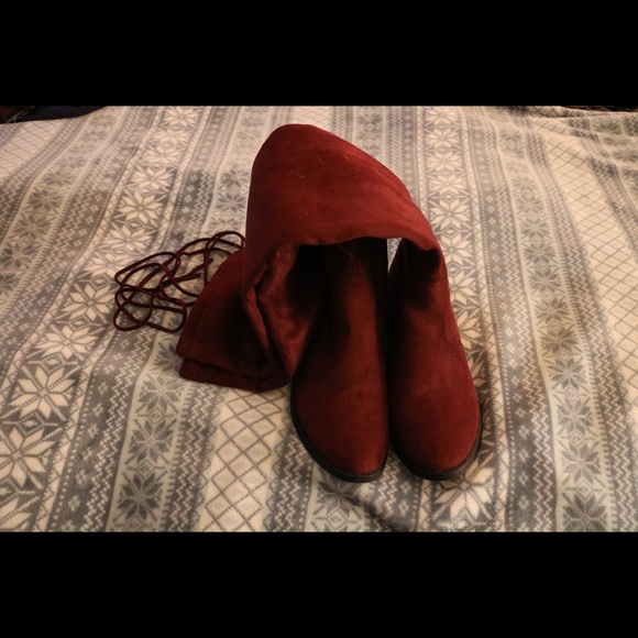 Burgundy over the knee tie boots - Picture 1 of 5